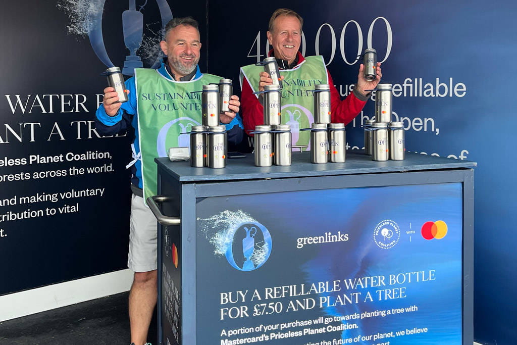 Refillable water bottles for sale at The Open